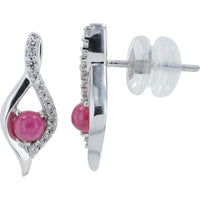 10K White Gold Free-Form Drop Earrings with Cabochon Rubies and Pavé Diamond Accents - 0.36 Carat Total Ruby Weight and 0.08 Carat Total Diamond Weight