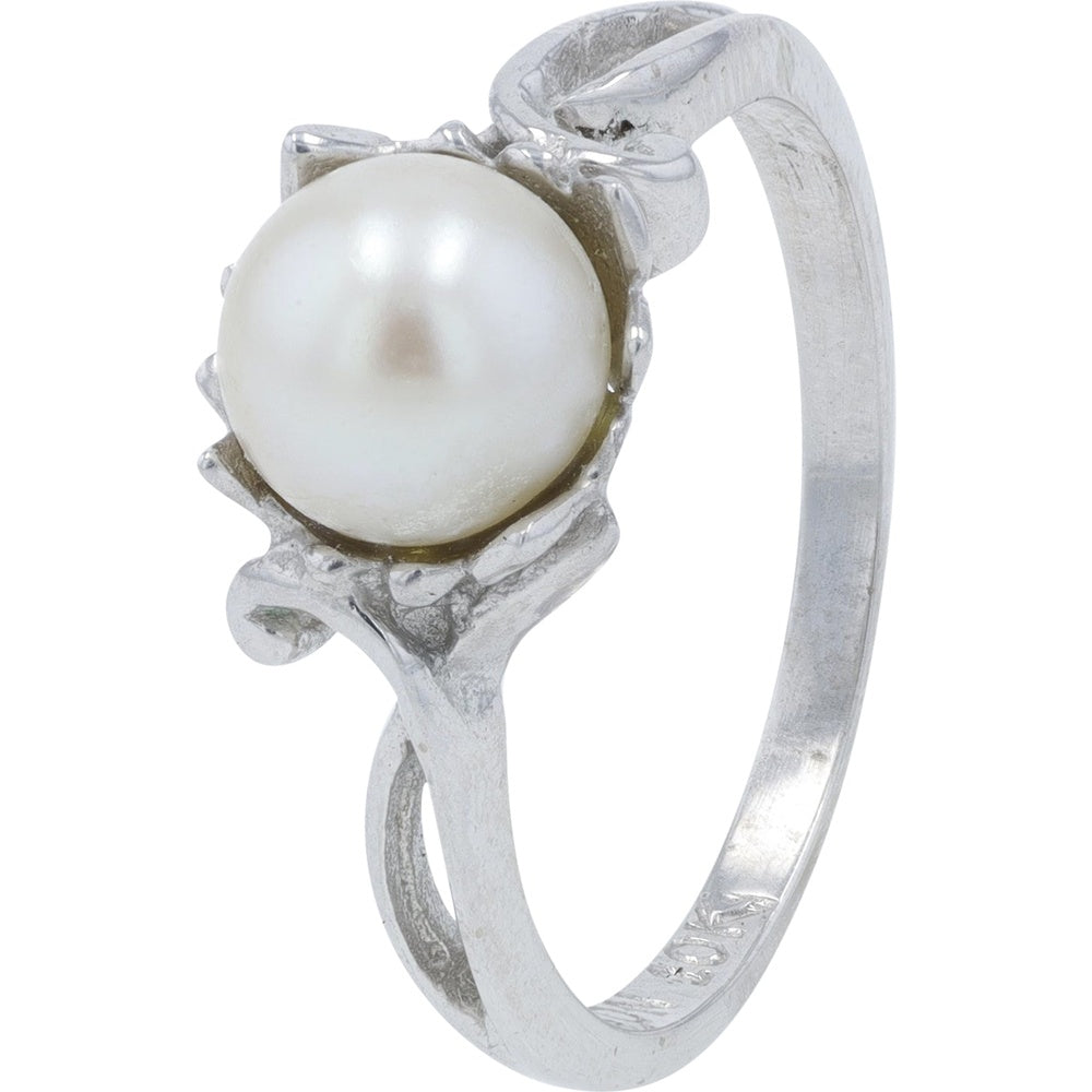 10K White Gold Free Form Solitaire Ring with 6.62mm Round Pearl