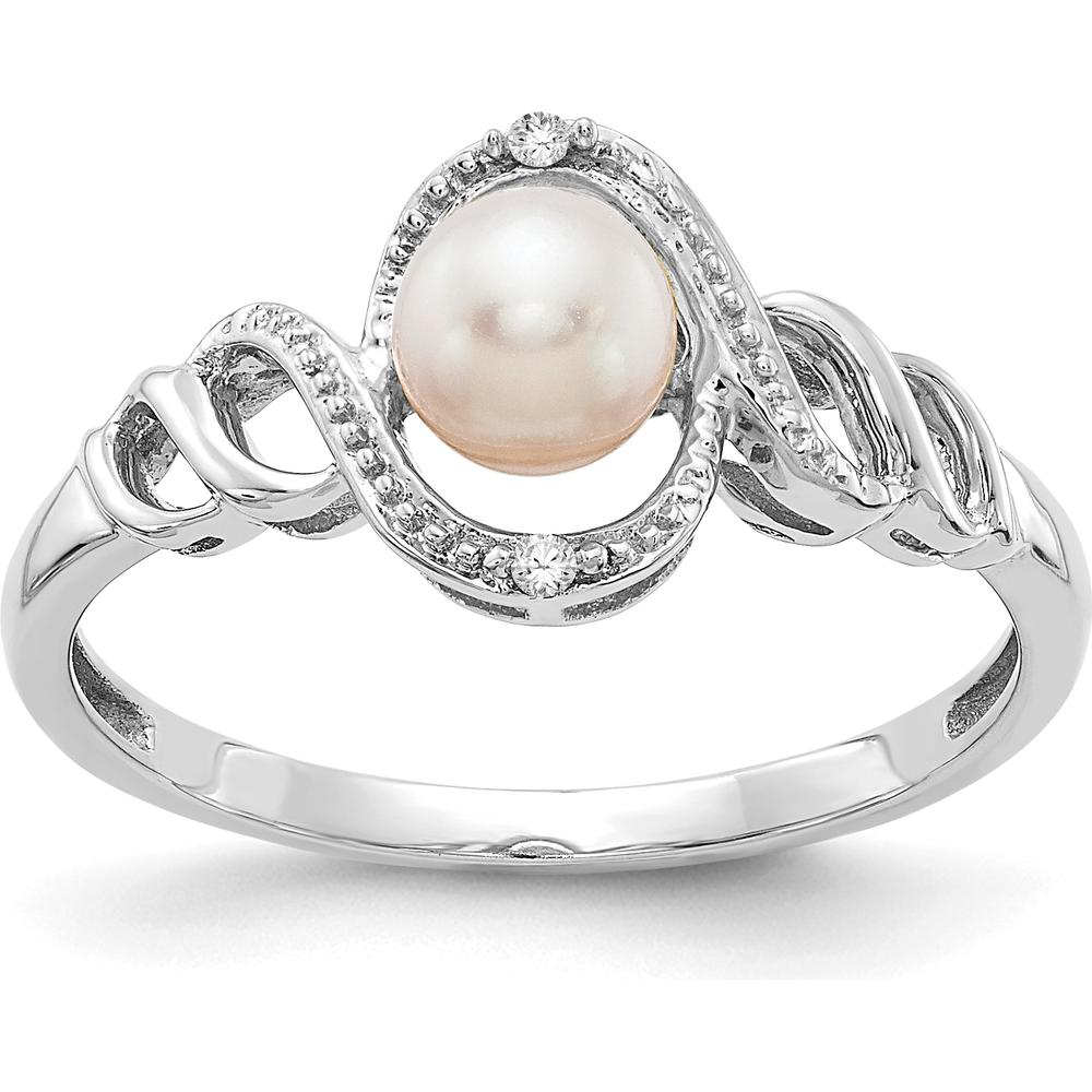 10K White Gold Freshwater Cultured Pearl and Diamond Ring - 0.01 Carat Total Diamond Weight