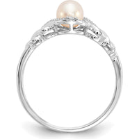 10K White Gold Freshwater Cultured Pearl and Diamond Ring - 0.01 Carat Total Diamond Weight