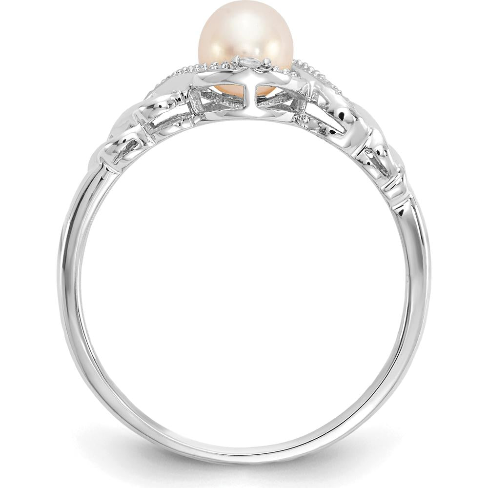 10K White Gold Freshwater Cultured Pearl and Diamond Ring - 0.01 Carat Total Diamond Weight