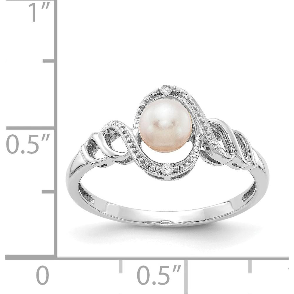 10K White Gold Freshwater Cultured Pearl and Diamond Ring - 0.01 Carat Total Diamond Weight