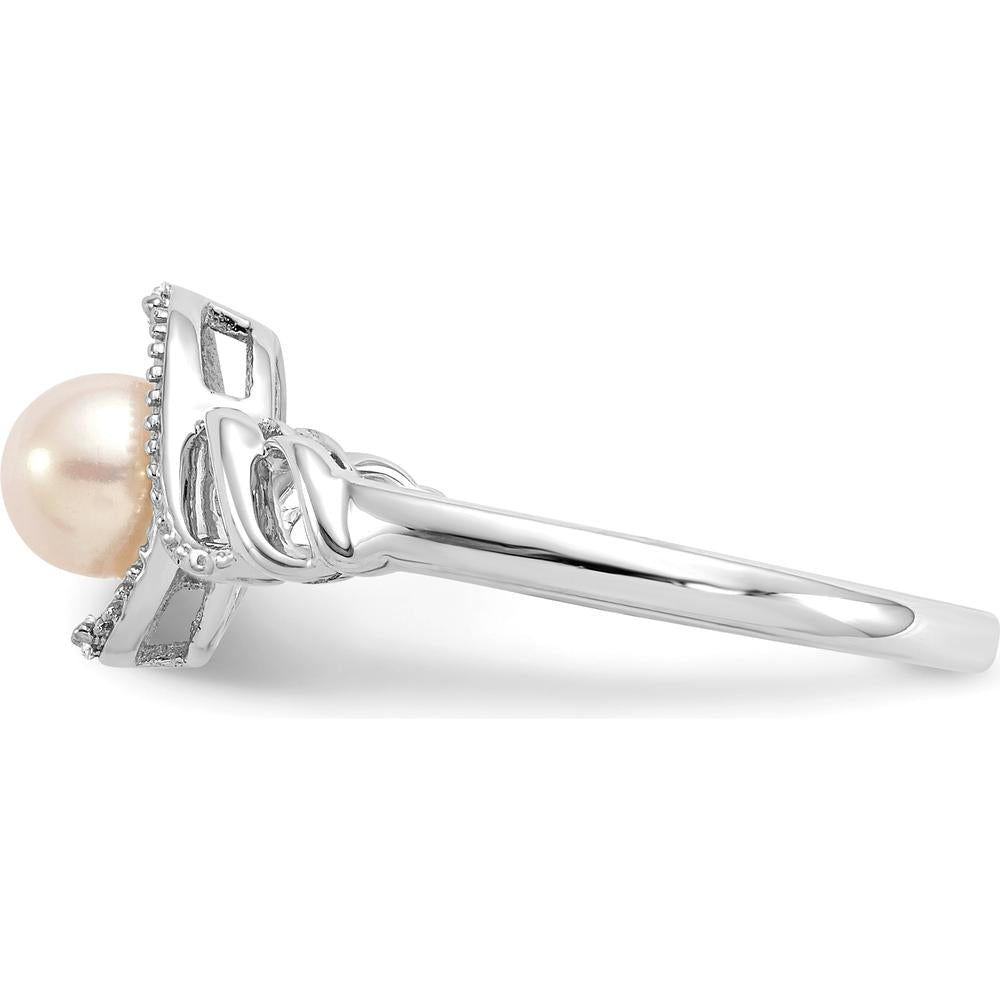 10K White Gold Freshwater Cultured Pearl and Diamond Ring - 0.01 Carat Total Diamond Weight