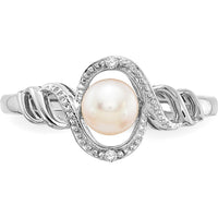 10K White Gold Freshwater Cultured Pearl and Diamond Ring - 0.01 Carat Total Diamond Weight