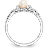 10K White Gold Freshwater Cultured Pearl and Round Diamond Ring - 0.01 Carat Total Diamond Weight