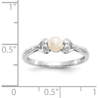 10K White Gold Freshwater Cultured Pearl and Round Diamond Ring - 0.01 Carat Total Diamond Weight
