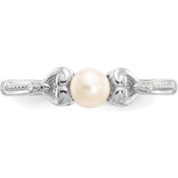 10K White Gold Freshwater Cultured Pearl and Round Diamond Ring - 0.01 Carat Total Diamond Weight