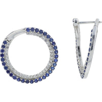 10K White Gold Front To Back Hoop Earrings with Blue & White Sapphires - 1.0 Carat Total Gem Weight