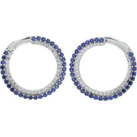 10K White Gold Front To Back Hoop Earrings with Blue & White Sapphires - 1.0 Carat Total Gem Weight