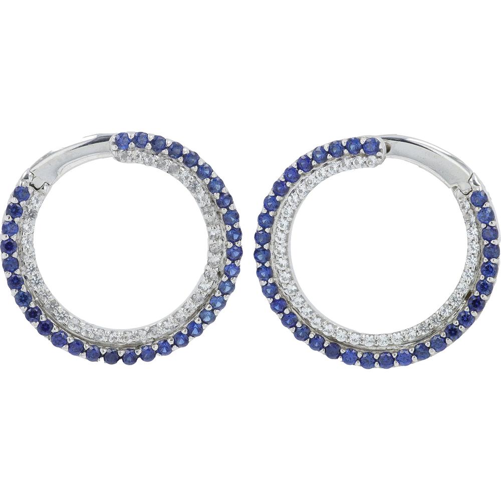 10K White Gold Front To Back Hoop Earrings with Blue & White Sapphires - 1.0 Carat Total Gem Weight