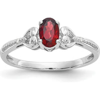 10K White Gold Garnet and Diamond Band Ring - 0.6 Carat Oval Garnet and 0.005 Carat Round Diamonds