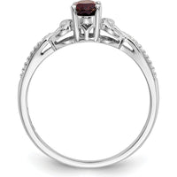 10K White Gold Garnet and Diamond Band Ring - 0.6 Carat Oval Garnet and 0.005 Carat Round Diamonds