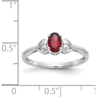 10K White Gold Garnet and Diamond Band Ring - 0.6 Carat Oval Garnet and 0.005 Carat Round Diamonds