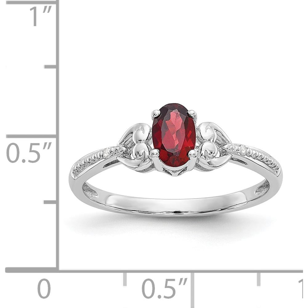 10K White Gold Garnet and Diamond Band Ring - 0.6 Carat Oval Garnet and 0.005 Carat Round Diamonds