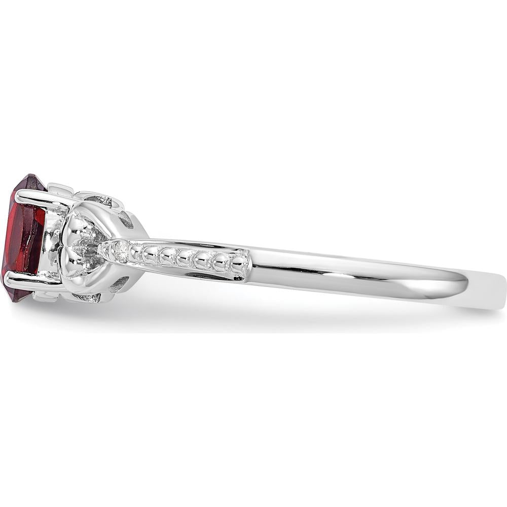 10K White Gold Garnet and Diamond Band Ring - 0.6 Carat Oval Garnet and 0.005 Carat Round Diamonds