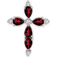 10K White Gold Garnet and Diamond Cross Slide Pendant with Rhodium Plating by Oro Pregiato