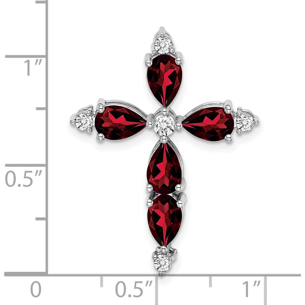 10K White Gold Garnet and Diamond Cross Slide Pendant with Rhodium Plating by Oro Pregiato