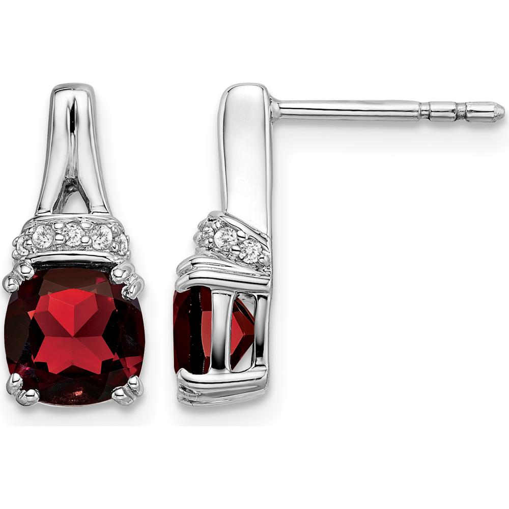 10K White Gold Garnet and Diamond Drop Earrings - 1.25 Carat Garnet, 0.07 Carat Total Diamond Weight by Monteluci Fine Jewelry