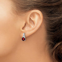 10K White Gold Garnet and Diamond Drop Earrings - 1.25 Carat Garnet, 0.07 Carat Total Diamond Weight by Monteluci Fine Jewelry