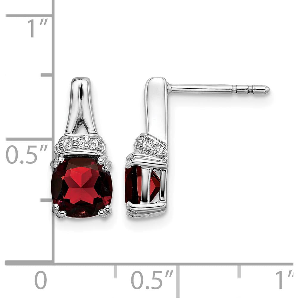 10K White Gold Garnet and Diamond Drop Earrings - 1.25 Carat Garnet, 0.07 Carat Total Diamond Weight by Monteluci Fine Jewelry