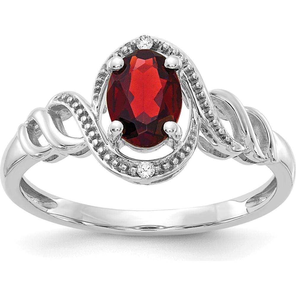 10K White Gold Garnet and Diamond Ring with Prong Set Oval Garnet and Round Diamond Accents - 0.93 Carat Garnet Weight, 0.016 Carat Total Diamond Weight