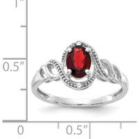 10K White Gold Garnet and Diamond Ring with Prong Set Oval Garnet and Round Diamond Accents - 0.93 Carat Garnet Weight, 0.016 Carat Total Diamond Weight