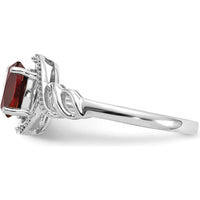 10K White Gold Garnet and Diamond Ring with Prong Set Oval Garnet and Round Diamond Accents - 0.93 Carat Garnet Weight, 0.016 Carat Total Diamond Weight