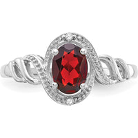 10K White Gold Garnet and Diamond Ring with Prong Set Oval Garnet and Round Diamond Accents - 0.93 Carat Garnet Weight, 0.016 Carat Total Diamond Weight