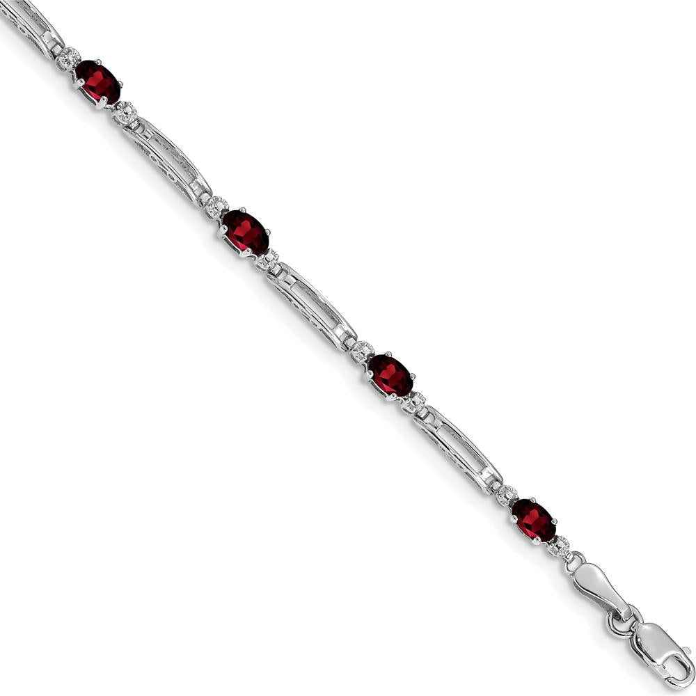 10K White Gold Garnet and Diamond Tennis Bracelet - 0.30 Carats Total Garnet Weight, 0.005 Carats Diamond Weight by Monteluci Fine Jewelry
