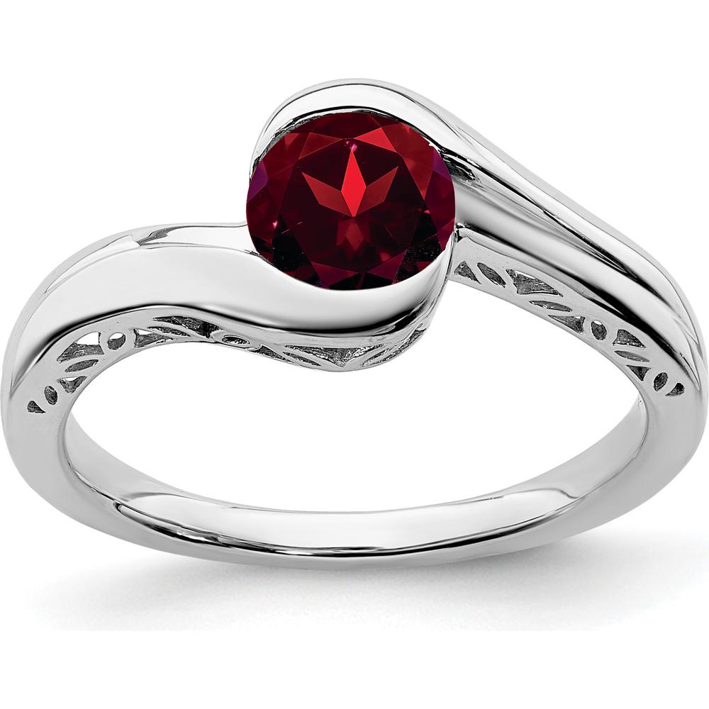 10K White Gold Garnet Bypass Ring - 0.71 Carat Round Garnet by 0