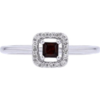 10K White Gold Garnet Ring with Diamond Halo - 0.13 Carats Garnet, 0.09 Carats Diamond Total Weight