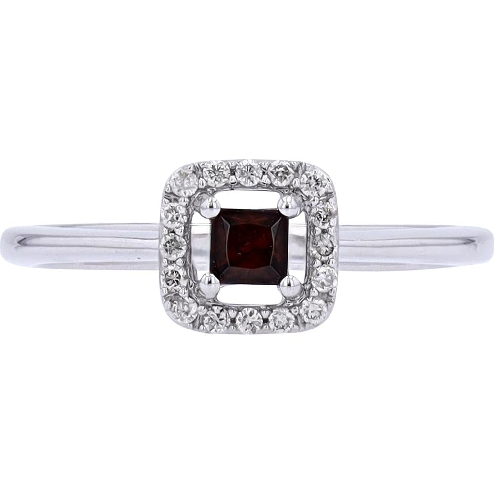 10K White Gold Garnet Ring with Diamond Halo - 0.13 Carats Garnet, 0.09 Carats Diamond Total Weight