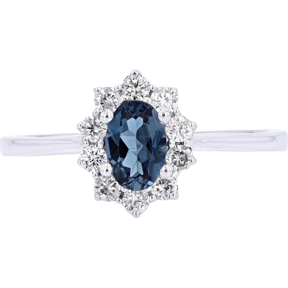 10K White Gold Gemstone and Diamond Ring with Sparkling Halo