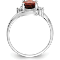 10K White Gold Gemstone Ring with Oval Garnet and Round Diamond Accents - 1.415 Carat Total Gem Weight