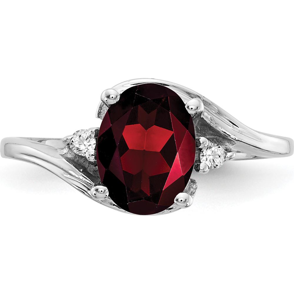 10K White Gold Gemstone Ring with Oval Garnet and Round Diamond Accents - 1.415 Carat Total Gem Weight