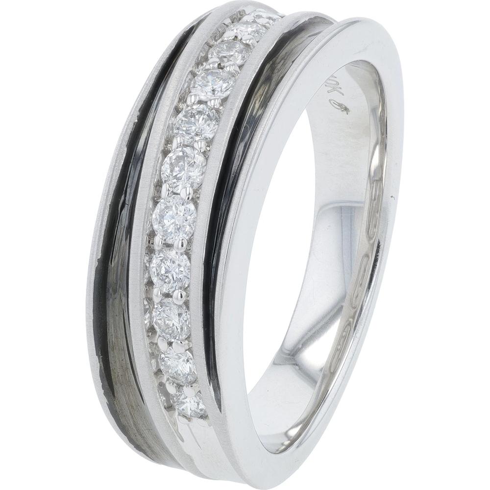 10K White Gold Gents Wedding Band with 0.50 Total Carat Weight Diamonds and Black Diamond Cut Accents