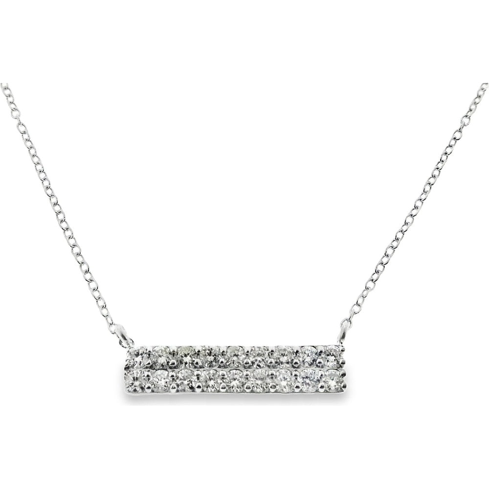 10K White Gold Geometric Bar Necklace with Prong Set Round Diamonds - 0.54 Carat Total Diamond Weight by Auriventus