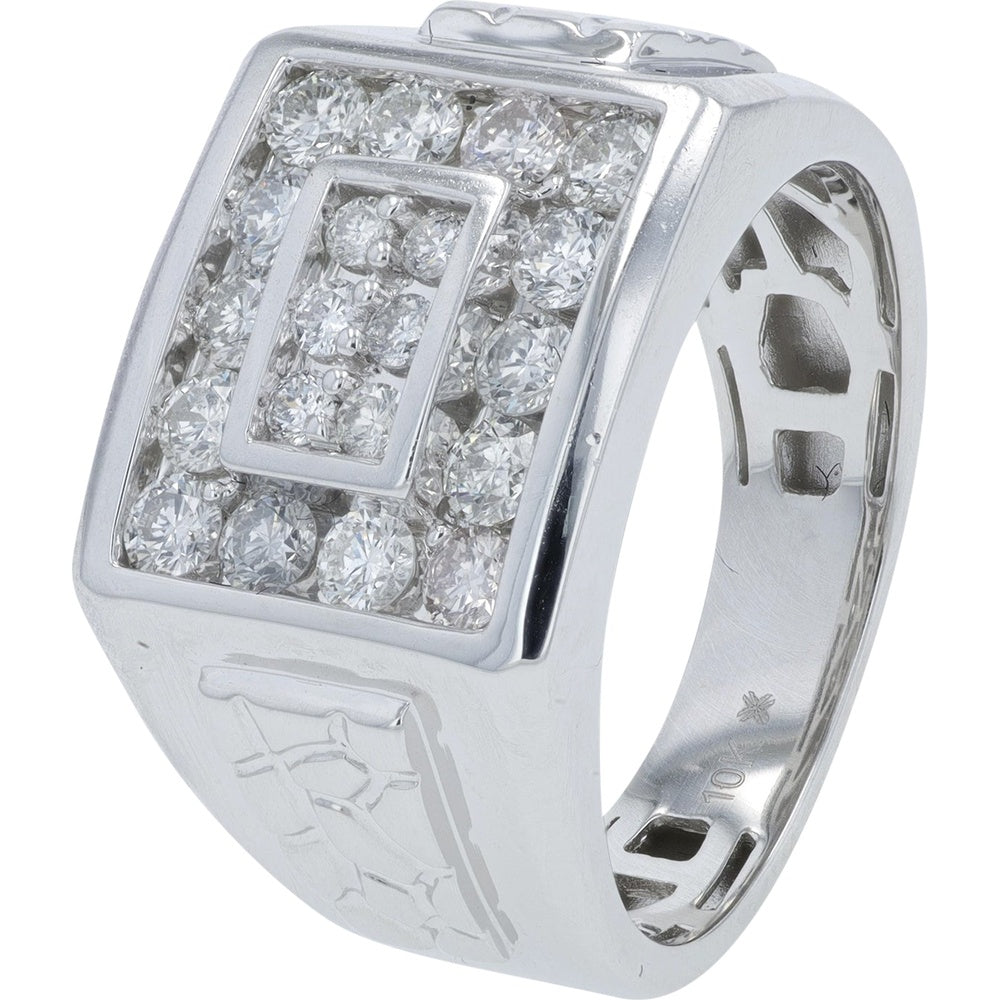 10K White Gold Geometric Cluster Ring with Round Diamonds - 1.00 Carat Total Diamond Weight