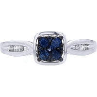 10K White Gold Geometric Cluster Ring with Round Sapphires and Diamond Accents - 0.25 Carat Total Sapphire Weight, 0.10 Carat Total Diamond Weight