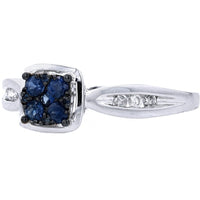10K White Gold Geometric Cluster Ring with Round Sapphires and Diamond Accents - 0.25 Carat Total Sapphire Weight, 0.10 Carat Total Diamond Weight
