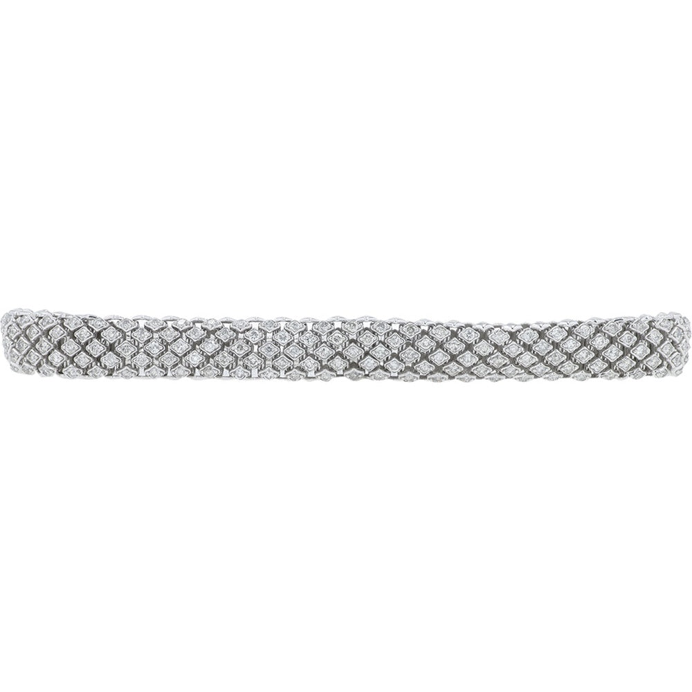 10K White Gold Geometric Honeycomb Diamond Bracelet with Prong-Set Round Diamonds - 3.00 Carat Total Diamond Weight