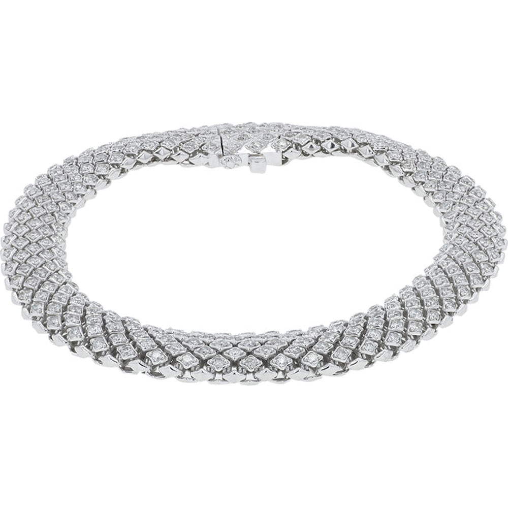 10K White Gold Geometric Honeycomb Diamond Bracelet with Prong-Set Round Diamonds - 3.00 Carat Total Diamond Weight