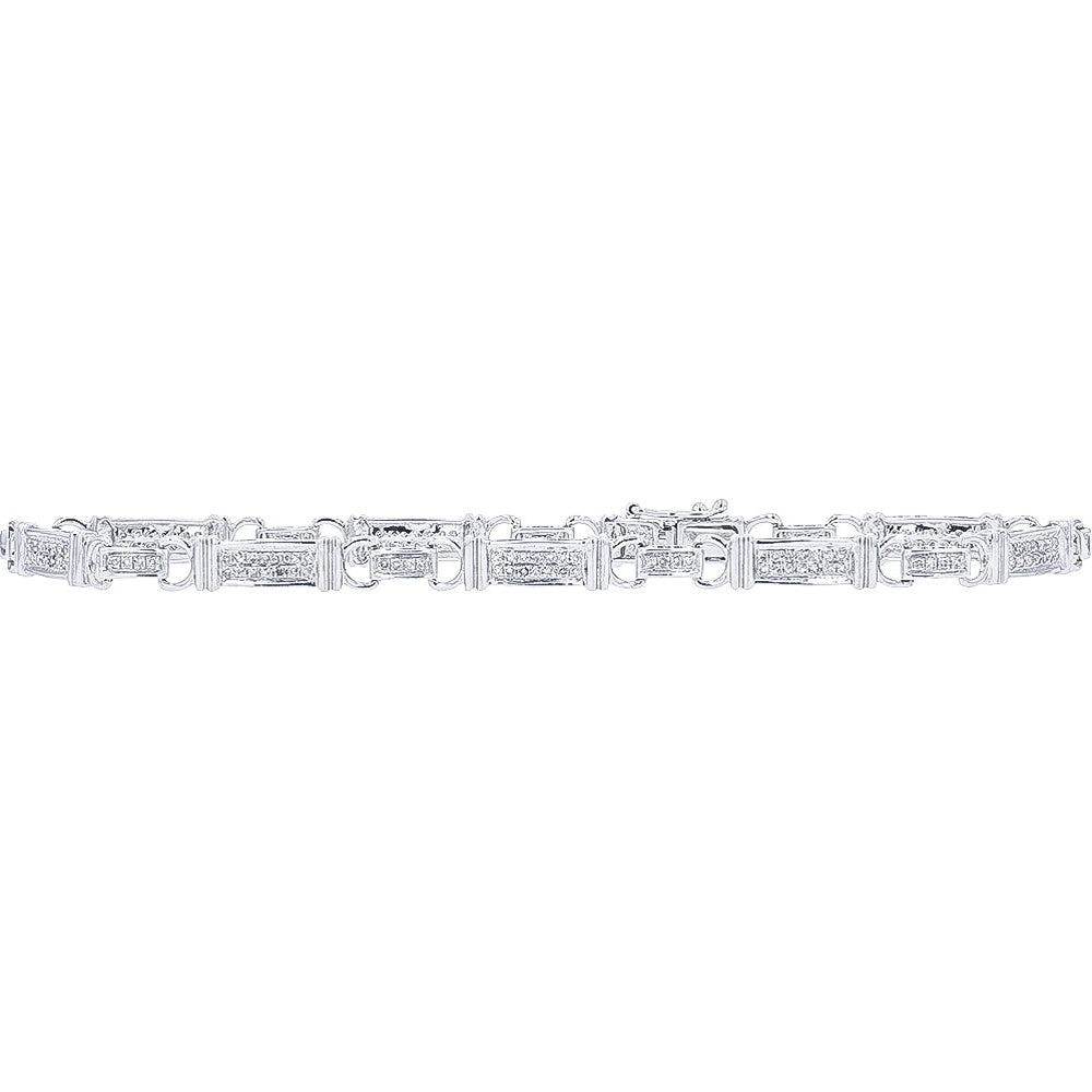 10K White Gold Geometric Link Bracelet with Pavé-Set Round Diamonds - 0.50 Carat Total Diamond Weight
