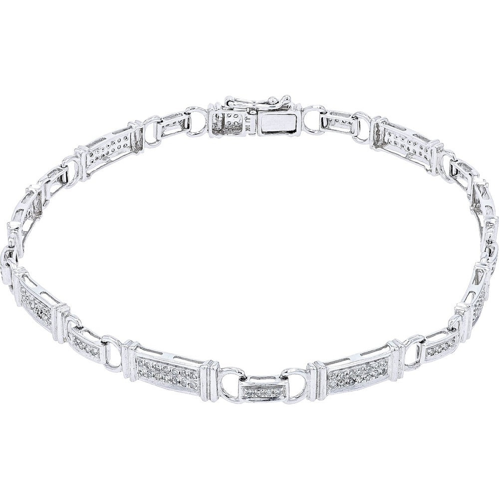 10K White Gold Geometric Link Bracelet with Pavé-Set Round Diamonds - 0.50 Carat Total Diamond Weight