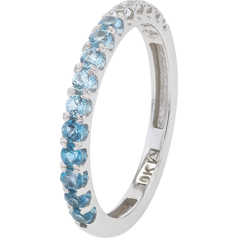 10K White Gold Gradient Band with Prong-Set Round Blue Topaz - 0.75 Carat Total Gemstone Weight
