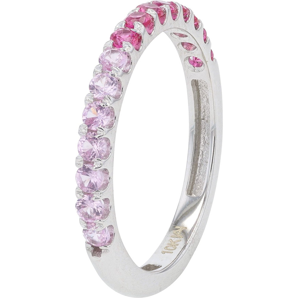 10K White Gold Gradient Band with Round Created Pink Sapphires - 0.75 Carat Total Sapphire Weight