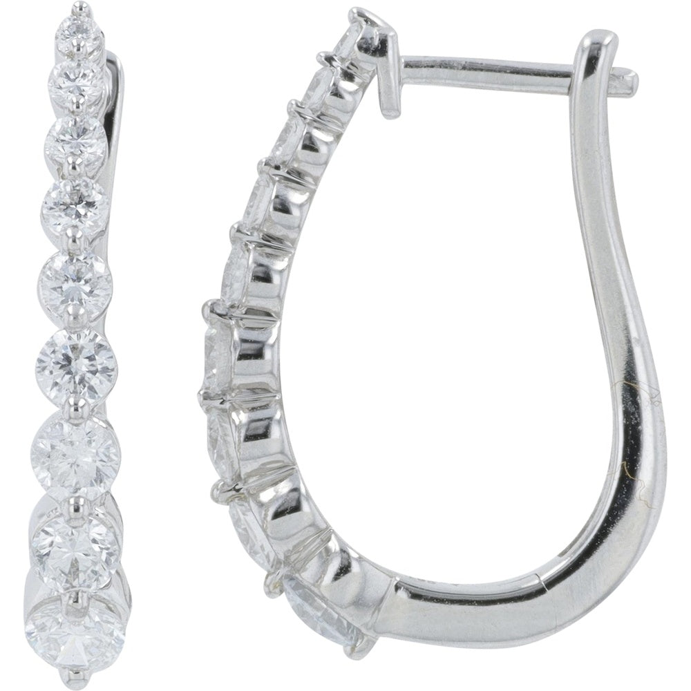 10K White Gold Graduated Huggie Hoop Earrings with Prong-Set Lab Grown Diamonds - 1.00 Carat Total Diamond Weight