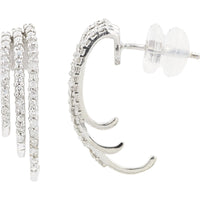 10K White Gold Graduated Triple J-Hoop Earrings with Prong-Set Round Diamonds - 0.26 Carat Total Diamond Weight