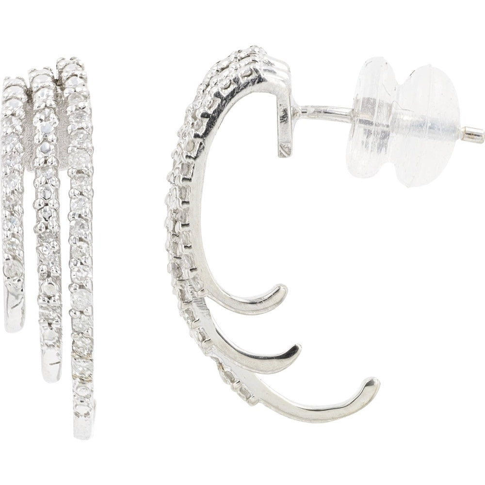 10K White Gold Graduated Triple J-Hoop Earrings with Prong-Set Round Diamonds - 0.26 Carat Total Diamond Weight