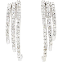 10K White Gold Graduated Triple J-Hoop Earrings with Prong-Set Round Diamonds - 0.26 Carat Total Diamond Weight